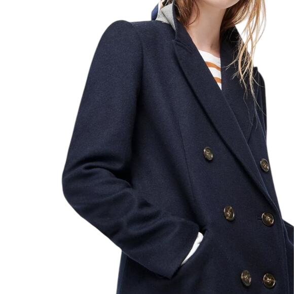 J. Crew Wool Cashmere Blend Double Breasted Top Coat Navy Blue Size 10 - Picture 3 of 12